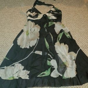 Carmen Marc Valvo Real SILK SHEER floral halter dress EUC